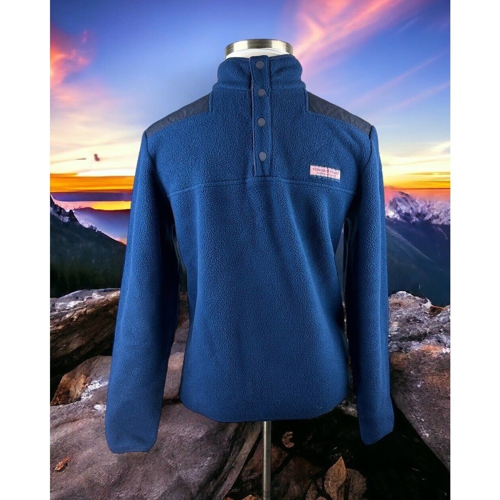 Vineyard Vines Snap Placket Fleece Shep Shirt Pullover Blue Men's Small H12113 - Picture 13 of 15